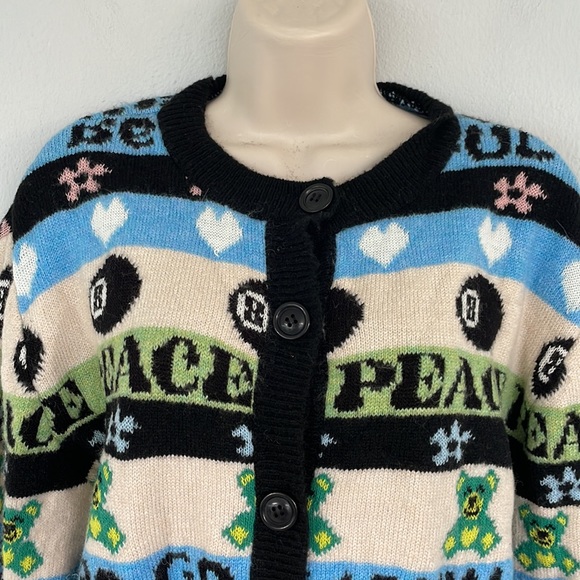 Topshop vintage Y2K magic 8 ball peace stripe knit cardigan sweater size small - Picture 5 of 10